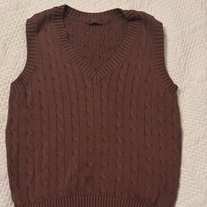 John Galt by Brandy Melville Brown Cable Knit Sweater Vest OS